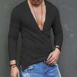 Fashion Men's Casual V-Neck Long Sleeve Shirts Slim Fit T-Shirt Tops Casual Tee aidase-shop