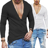 Fashion Men's Casual V-Neck Long Sleeve Shirts Slim Fit T-Shirt Tops Casual Tee aidase-shop