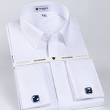 Men's Classic French Cuff Hidden Button Dress Shirt Long-sleeve Formal Business Standard-fit White Shirts (Cufflinks Included) aidase-shop