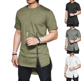 Streetwear Fashion Slim Summer Asymmetrical Men Short Sleeve zipper tshirt Fashion Hip-Hop Curved hem Cotton Men's T-shirts aidase-shop