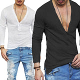 Fashion Men's Casual V-Neck Long Sleeve Shirts Slim Fit T-Shirt Tops Casual Tee aidase-shop