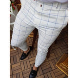 Aidase 2022 Spring Autumn Mid Waist Slim Trousers Casual Striped Plaid Printed Mens Pants Fashion Business Pencil Pants Men Streetwear aidase-shop