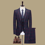 Aidase Spring Autumn New Suit Men Three Pieces Plaid British Korean Version Slim Business Casual Suit Leisure Wedding Drop Ship aidase-shop