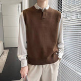 New Men's Sweater Slim Sleeveless Vest Top Autumn Winter Casual Solid Color Waistcoat V Neck Knit Pullover Plus Size M-2XL aidase-shop