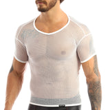 Mens Sexy Mesh See-Through Shirts Short Sleeve Nightclub Clubwear  Sheer Tank Vest  Tops Shirt Costume Fish Net t-Shirt aidase-shop