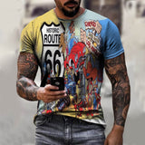 Summer New Route 66 3D Printing Men's Street T-shirt O-neck Short-Sleeved Men's Casual Oversized T-shirt Top XXS-6XL Black aidase-shop