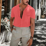 Aidase Summer Fashion Short Sleeve Solid Loose Shirts For Men Buttons Turn-down Collar Shirts Men Cardigan Tops 2022 Casual Streetwear aidase-shop