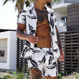 New Men's Hawaiian Print Lapel Short Sleeve Shirt Set Summer Men's Fashion Beach Print Quick-drying Shorts Set Two-piece S-3XL aidase-shop