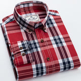 England Style Contrast Casual Checkered Shirts Pocketless Button-down Soft 100% Cotton  Long Sleeve Standard-fit Plaid Shirt aidase-shop