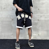 Letter Embroidery Casual Shorts Mens High Street Hip-hop Contrast Paneled Half Pants Elastic Waist Loose Knee-length Shorts Men aidase-shop