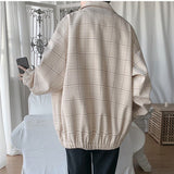 Aidase 2021 New Men's Jacket Oversize Plaid Coat Single Breasted Turn-down Collar Vintage Checkered Windbreaker Clothing Tops Man Khaki aidase-shop