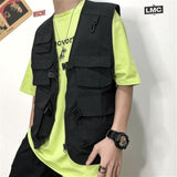 New Korean Vest Men Women Trend Tactical Function Loose Dark Tooling Vest Jacket Unisex Hip Hop Streetwear Multi-pocket aidase-shop