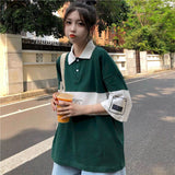 Summer men women's tshirts lapel  shirts Japanese short-sleeved t-shirts loose Korean students all-match half-sleeved tops aidase-shop