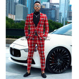 Aidase  Fashion Check Plaid Red Men Suits Slim Fit Notached Lapel 2 Pieces Groom Wedding Tuxedo Best Man Blazer Prom Party Costume Homme aidase-shop
