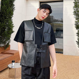 Men's Multi-pocket Rivets Leather Cargo Vest Jacket Harajuku Streetwear Fashion Hip Hop Vintage Leather Coat Waistcoat Women aidase-shop