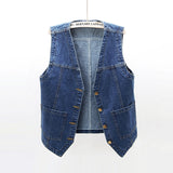 Summer Korean Big Pocket Short Denim Vest Women Vintage Black Waistcoat Sleeveless Jacket Casual Loose Jeans Vests Female 5XL aidase-shop