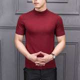 Men's Cotton T-shirt Sweater Half Turtleneck Solid Suck Sweat High Quality De Yq Clothing Knitted Casual Short Sleeve Pullover aidase-shop