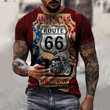 Summer New Route 66 3D Printing Men's Street T-shirt O-neck Short-Sleeved Men's Casual Oversized T-shirt Top XXS-6XL Black aidase-shop