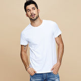 Summer New  Cool T-shirt Short Sleeve Men Fashion Solid Elastic Tshirts Basic O-neck White Running Top Slim  701 aidase-shop