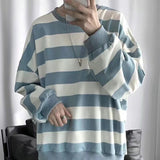 Long-sleeved striped T-shirt men's Korean loose hip hop top trend all-match handsome Hong Kong style O-neck casual sweatshirt aidase-shop