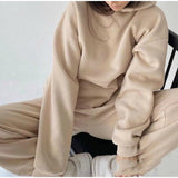 Women's Tracksuit Casual Solid Long Sleeve Hooded Sport Suits Autumn Warm Hoodie Sweatshirts and Long Pant Fleece Two Piece Sets aidase-shop