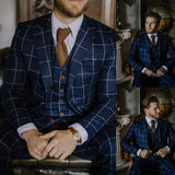 Latest Design Men Suits Modern Plaid Blue England Style Tailor-Made Tuxedo 3 Pieces Blazer Wedding Party Groom Costume aidase-shop