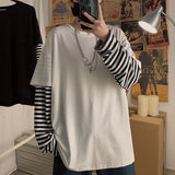 Aidase  Long Sleeve Fake Two-piece T Shirt Striped Big Shirts Men Clothing Men Fashion  New Oversized Tees Clothes Tshirt aidase-shop