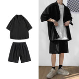 Korean Style Men's Set Suit Jacket and Shorts Solid Thin Short Sleeve Single Pocket Knee-Length Summer Oversized Clothing Man aidase-shop