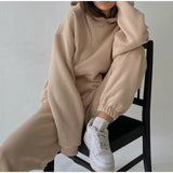 Women's Tracksuit Casual Solid Long Sleeve Hooded Sport Suits Autumn Warm Hoodie Sweatshirts and Long Pant Fleece Two Piece Sets aidase-shop