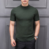 Men's Cotton T-shirt Sweater Half Turtleneck Solid Suck Sweat High Quality De Yq Clothing Knitted Casual Short Sleeve Pullover aidase-shop