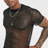 Aidase  2022 Fashion Men Mesh T Shirt See Through Short Sleeve Slim Shiny Party Nightclub Sexy T-shirts Thin Breathable Camiseta aidase-shop