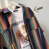 Summer Striped Shirt Men's Fashion Contrast Color Casual Short Sleeve Shirt Men Streetwear Wild Loose Dress Shirts Mens S-2XL aidase-shop