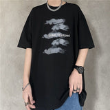 Summer  Short-Sleeved T-Shirt Men Women Harajuku Cloud Print Hong Kong Style Fifth Sleeve Tee Preppy Hip-Hop Simple Top aidase-shop