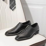 New Men's Business Formal Wear Shoes First Layer Cowhide Lace-Up Small Square Toe Genuine Leather Shoes Men aidase-shop