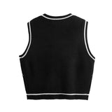 Aidase Y2K Gothic Knit Sweater Vest Skull Argyle Print Pattern Knitwear V-neck Pullover Fashion Jumper Top Women Halloween Streetwear aidase-shop