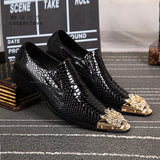 Summer business dress men's shoes black snake embossed Genuine leather shoes dragon head pointed party Trend wedding shoes aidase-shop