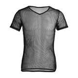 Mens Sexy Mesh See-Through Shirts Short Sleeve Nightclub Clubwear  Sheer Tank Vest  Tops Shirt Costume Fish Net t-Shirt aidase-shop