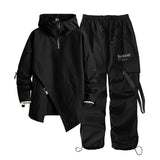 Hip Hop Mens Tracksuit Set Pant Zippers Pockets Outwear Streetwear Windbreaker Jackets And Pants 2 pcs Clothing aidase-shop