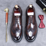 Handmade Leather Shoes Men Summer New Brogue Carved Business Dress Shoe Mens Black Casual Increase British Lace-Up Oxfrods aidase-shop