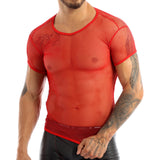 Mens Sexy Mesh See-Through Shirts Short Sleeve Nightclub Clubwear  Sheer Tank Vest  Tops Shirt Costume Fish Net t-Shirt aidase-shop