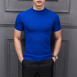 Men's Cotton T-shirt Sweater Half Turtleneck Solid Suck Sweat High Quality De Yq Clothing Knitted Casual Short Sleeve Pullover aidase-shop