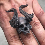 EYHIMD Detail Black 316L Stainless Steel Skull Ring Horned Satan Devil Punk Biker Rings for Men Male Jewelry aidase-shop