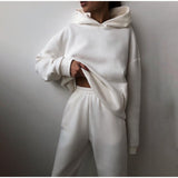 Women's Tracksuit Casual Solid Long Sleeve Hooded Sport Suits Autumn Warm Hoodie Sweatshirts and Long Pant Fleece Two Piece Sets aidase-shop