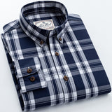 England Style Contrast Casual Checkered Shirts Pocketless Button-down Soft 100% Cotton  Long Sleeve Standard-fit Plaid Shirt aidase-shop