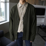 Aidase Solid Cardigan Knitted Men Simple Basic Loose Students Daily Trendy Ulzzang Outwear Autumn Leisure Males Sweaters Couple Popular aidase-shop