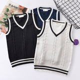 Men's Golf Vest V-Neck 100%cotton Striped Sleeveless Sweater Thick Clothes Autumn Preppy Style Vest Knitted Casual Male Sweaters aidase-shop