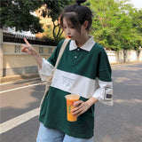 Summer men women's tshirts lapel  shirts Japanese short-sleeved t-shirts loose Korean students all-match half-sleeved tops aidase-shop