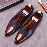 Wedding Shoes Men Groom Business Dress British Pointed Shoes Genuine Leather Men's Brock Carved Color Matching Formal Shoes aidase-shop