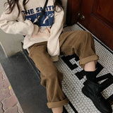 Aidase New  Autumn Corduroy Cargo Pants Elastic Waist Vintage Harajuku Korean Casual Trousers Female 90s Streetwear aidase-shop