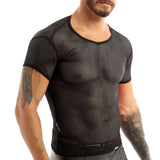 Mens Sexy Mesh See-Through Shirts Short Sleeve Nightclub Clubwear  Sheer Tank Vest  Tops Shirt Costume Fish Net t-Shirt aidase-shop